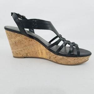Unisa Sz 9 1/2 M Sandal Cork Wedges Black Strappy
